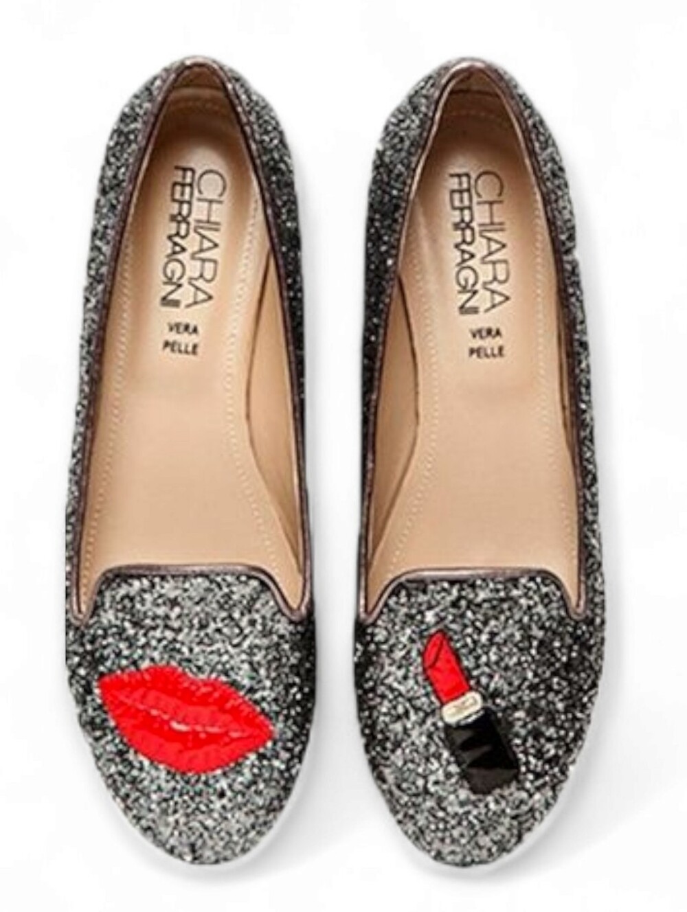 NIB Chiara Ferragni Lipstick & Lips Glitter Loafer